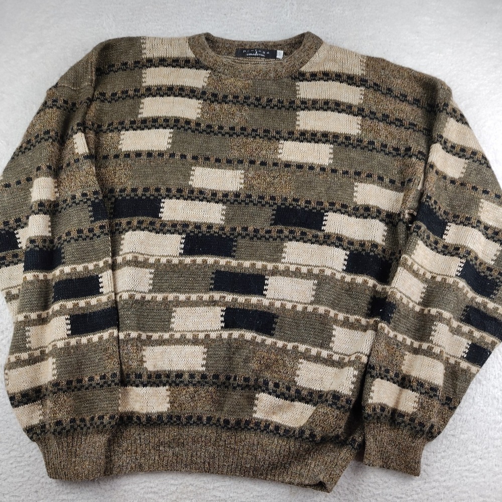 Vintage 80s Protege Sweater Brown Grandpa Men's 2XLT Earth Tones Made in USA